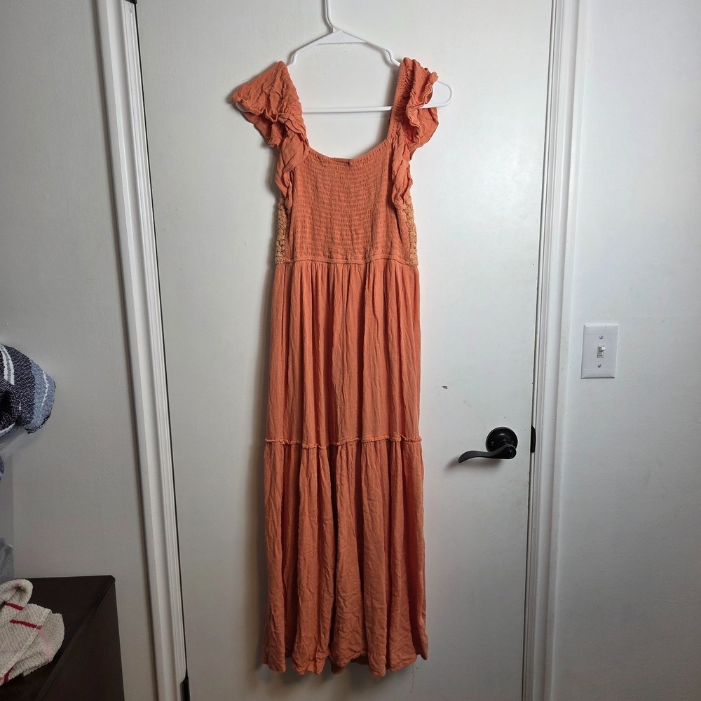 Sincerely Jules‎ Orange Crochet Cottagecore Boho Milkmaid Midi Dress Size Small - Picture 4 of 6